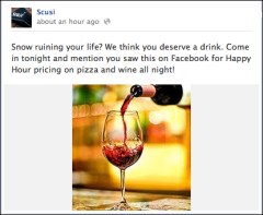 Facebook offer from Scusi Wine Bar